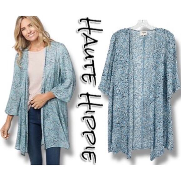 Haute Hippie Tribe Blair Printed Open-Front Kimono Blue Wanderlust Womens Sz XS - Picture 1 of 13